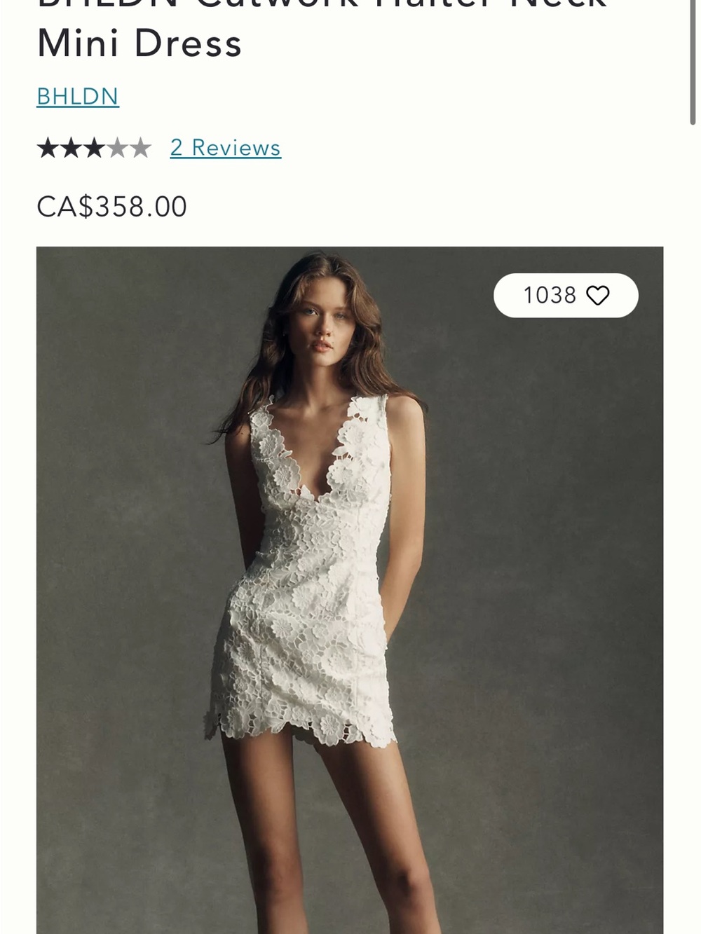 BHLDN White Floral Cutwork V-Neck Mini Dress